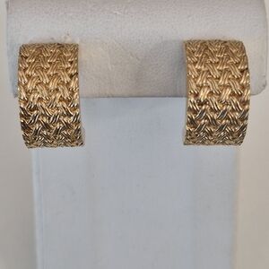 Christian DIOR VINTAGE Goldtone Wide Half Hoop Clip Earrings